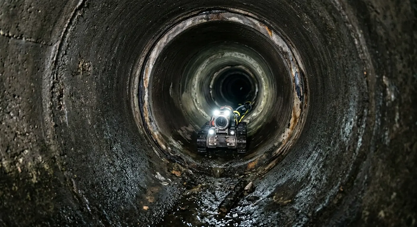 Robotic sewer camera inspecting pipe interior for Drain Snake Service in Woodlake